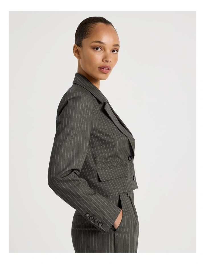 Pinstripe Cropped Blazer in Charcoal image 2