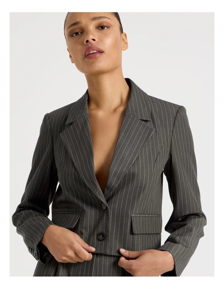 Pinstripe Cropped Blazer in Charcoal image 4