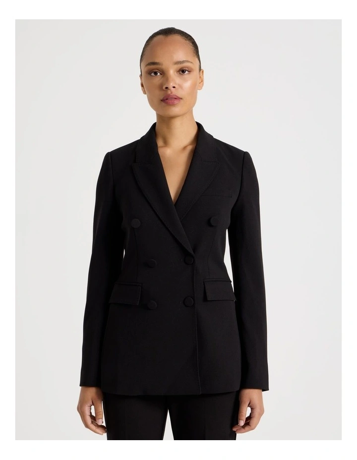 Fitted Double Breasted Blazer in Black image 1