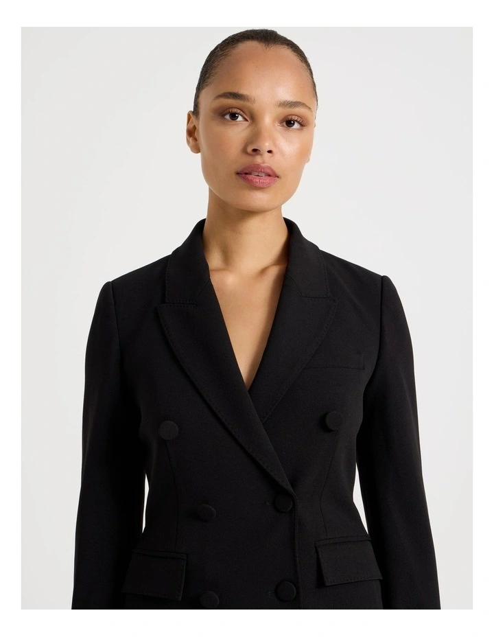 Fitted Double Breasted Blazer in Black image 3