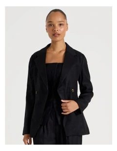 Linen Blend Dropped Shoulder Blazer in Black