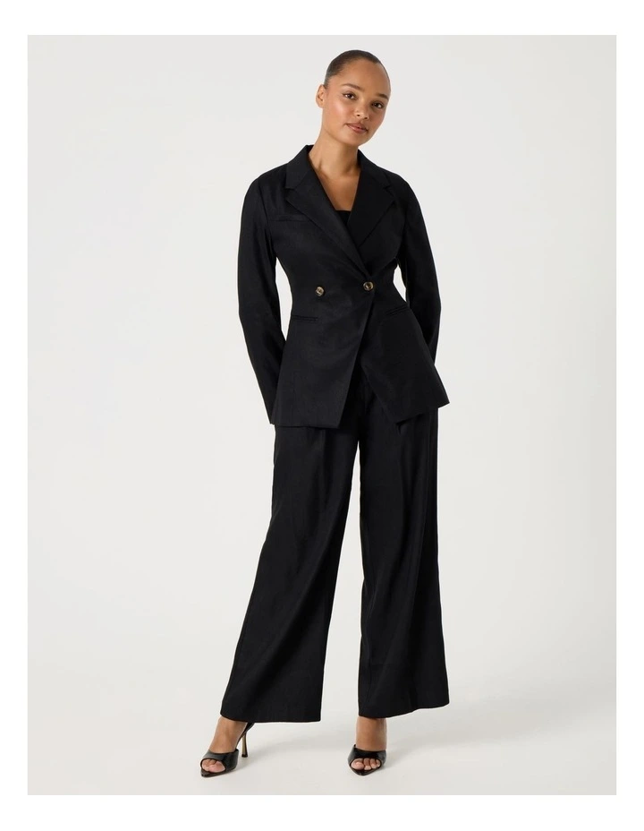 Linen Blend Dropped Shoulder Blazer in Black image 2
