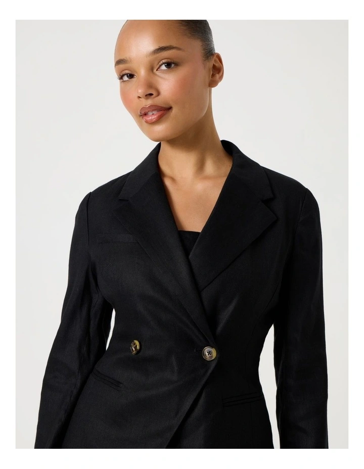 Linen Blend Dropped Shoulder Blazer in Black image 5