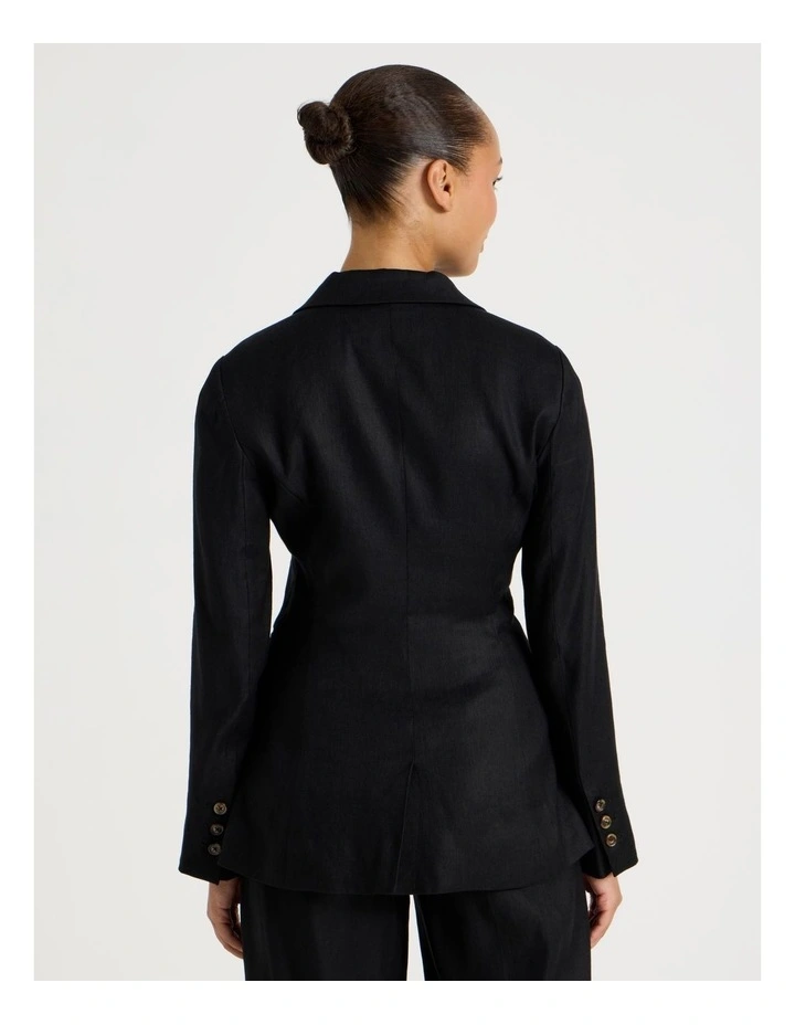 Linen Blend Dropped Shoulder Blazer in Black image 6