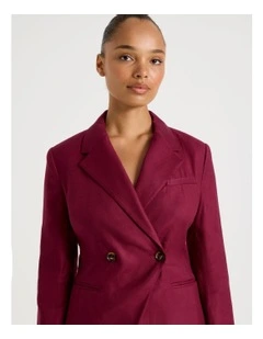 Linen Blend Dropped Shoulder Blazer in Rouge