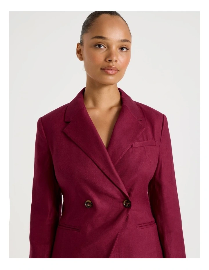 Linen Blend Dropped Shoulder Blazer in Rouge image 1
