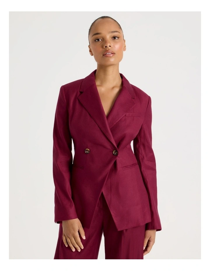 Linen Blend Dropped Shoulder Blazer in Rouge image 2