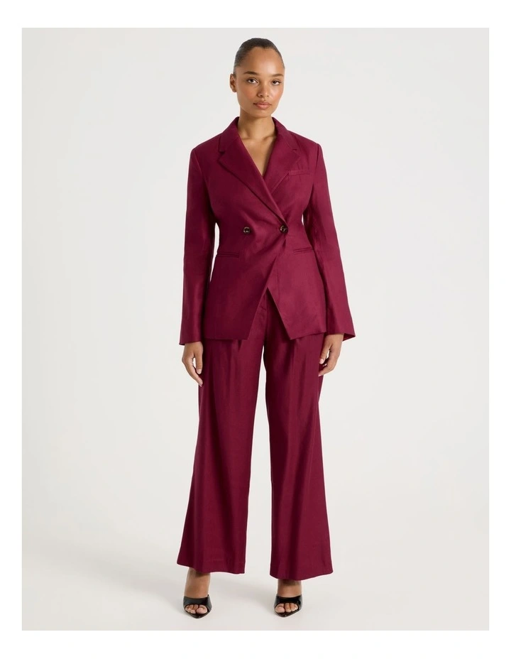 Linen Blend Dropped Shoulder Blazer in Rouge image 3