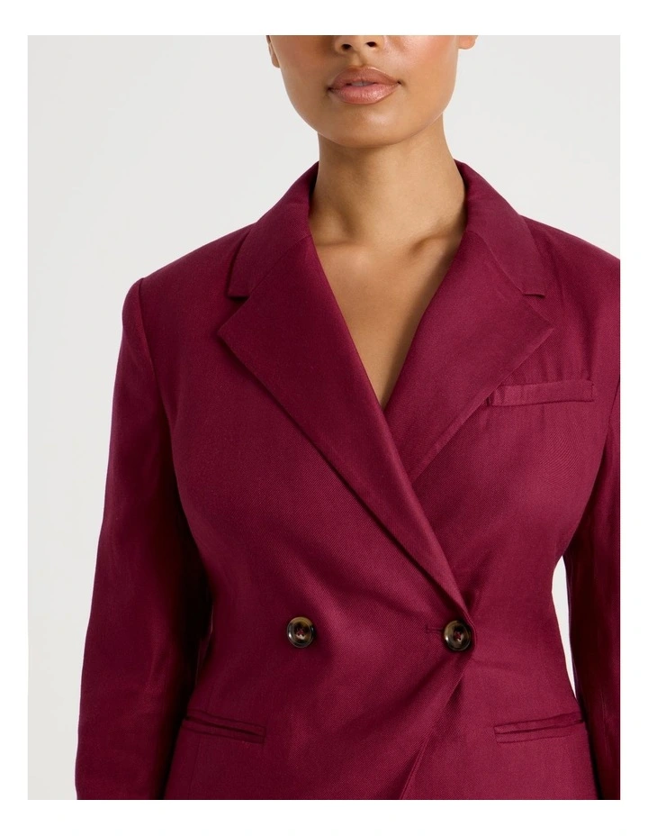 Linen Blend Dropped Shoulder Blazer in Rouge image 4