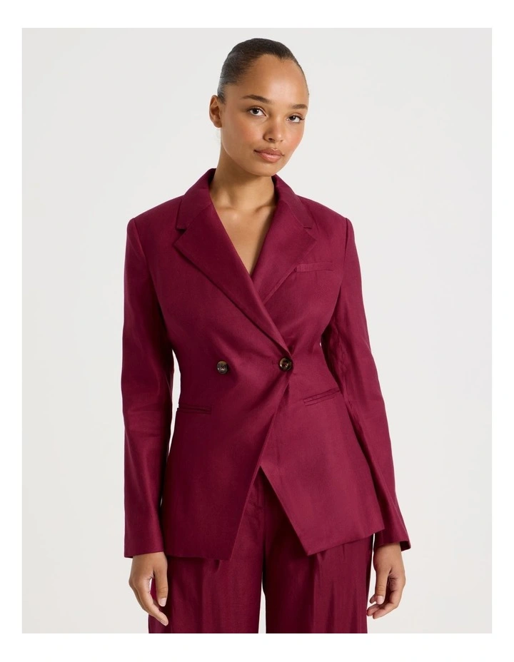 Linen Blend Dropped Shoulder Blazer in Rouge image 5