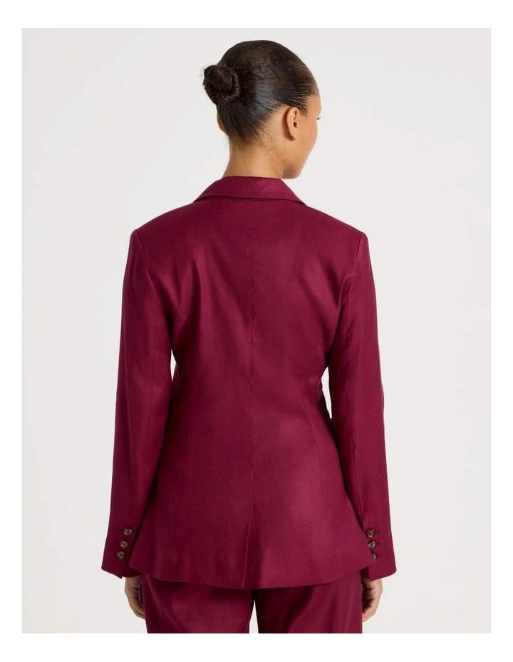 Linen Blend Dropped Shoulder Blazer in Rouge image 6