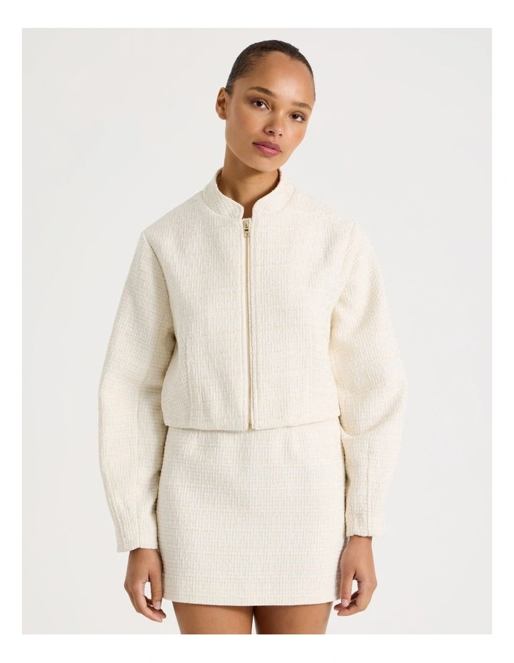 Boucle Zip Up Jacket in Ecru image 1