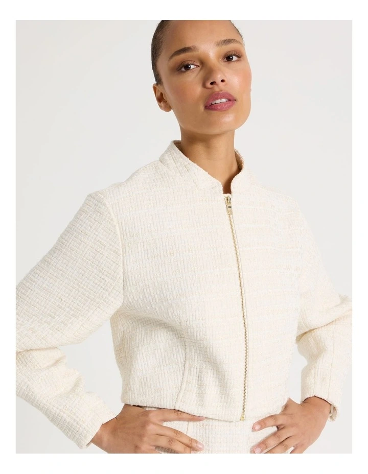 Boucle Zip Up Jacket in Ecru image 3