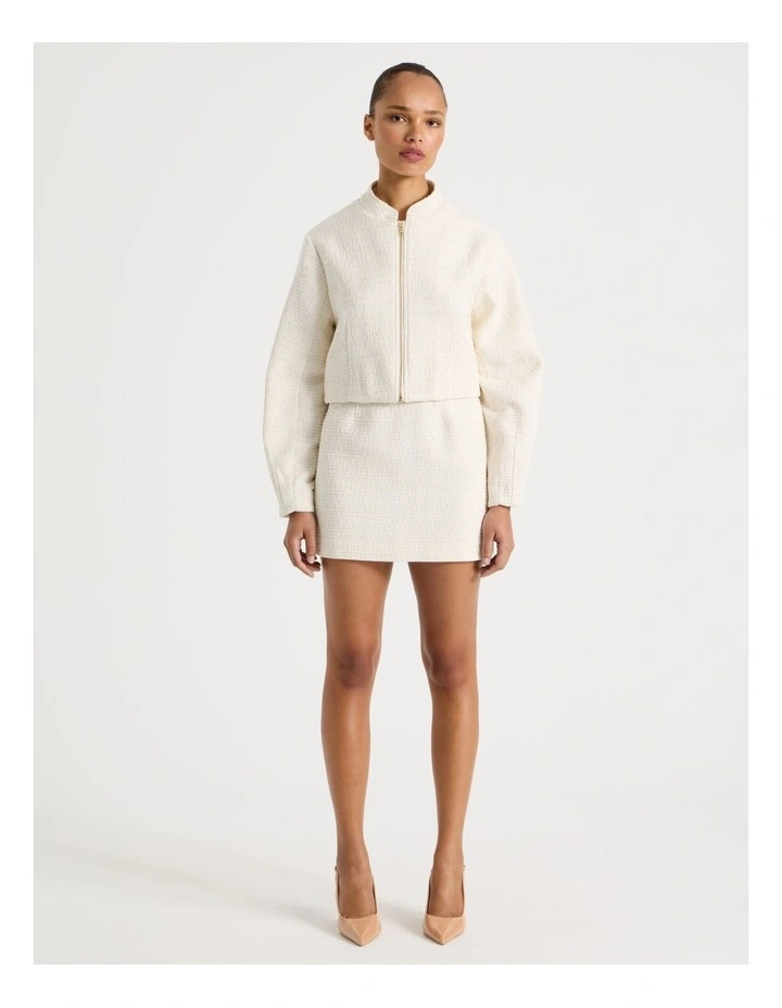 Boucle Zip Up Jacket in Ecru image 4