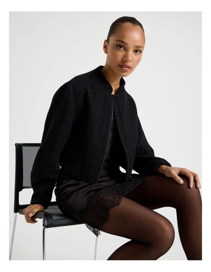 Boucle Zip Up Jacket in Black image 1