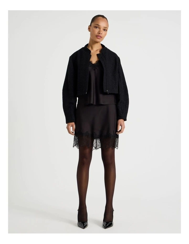 Boucle Zip Up Jacket in Black image 2