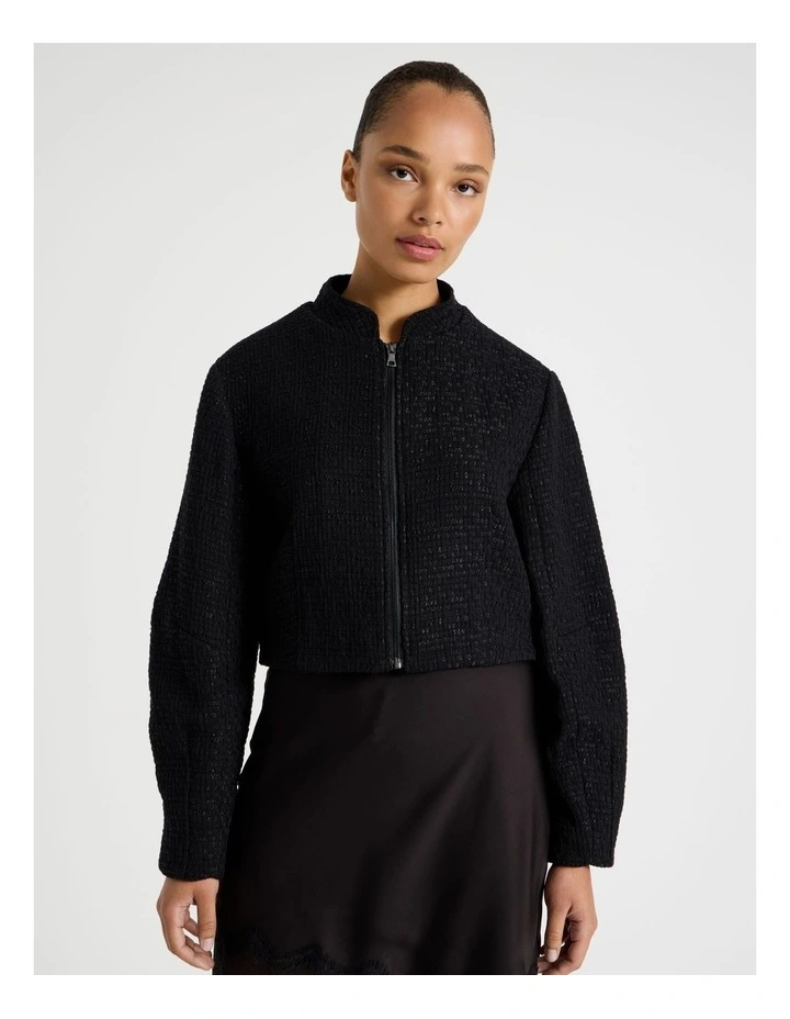 Boucle Zip Up Jacket in Black image 3