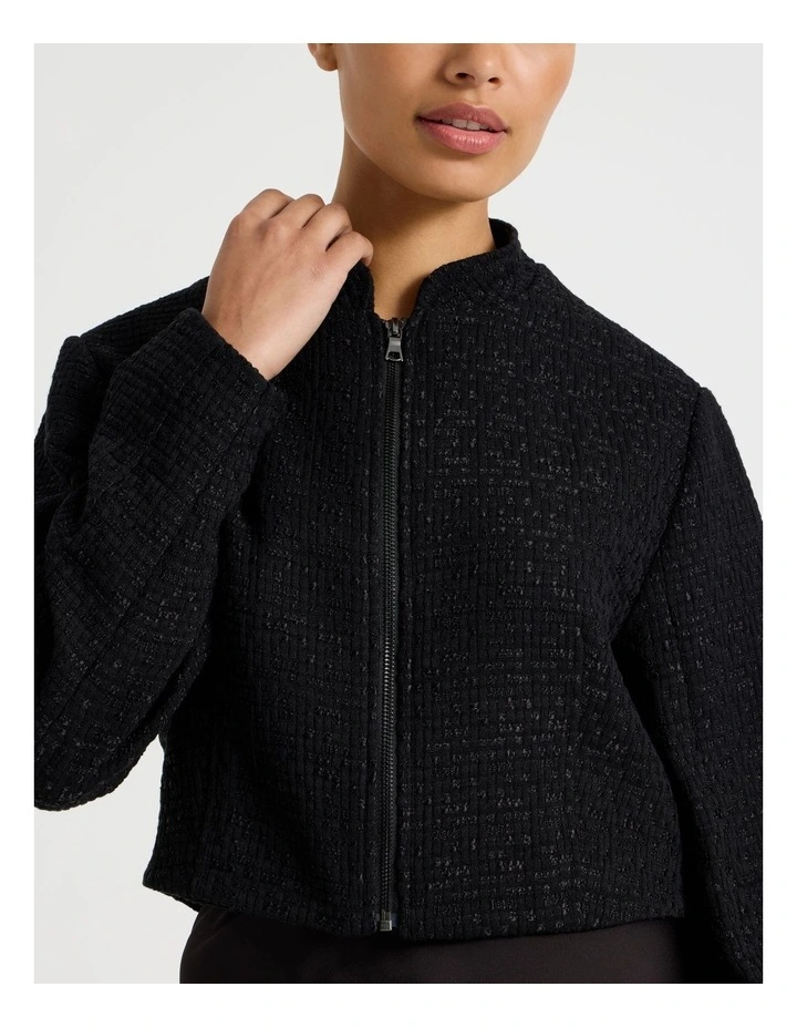 Boucle Zip Up Jacket in Black image 4