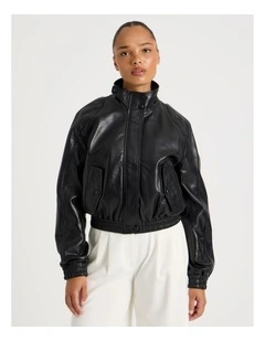 Leather Bomber Jacket in Black