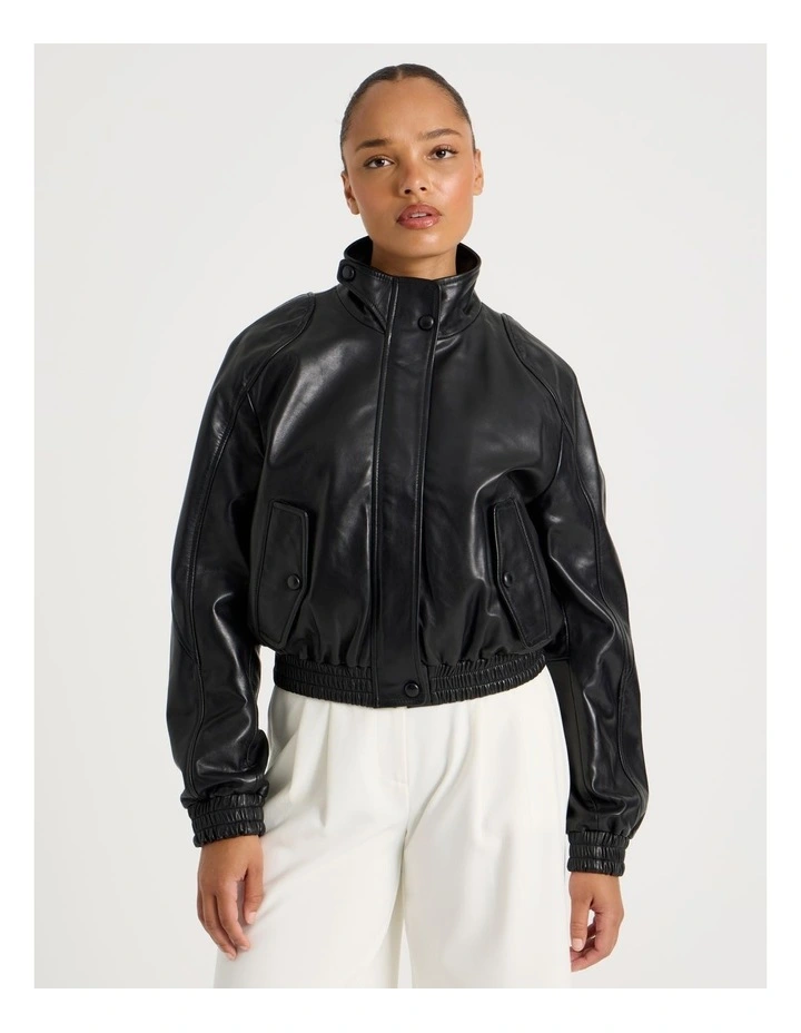 Leather Bomber Jacket in Black image 1