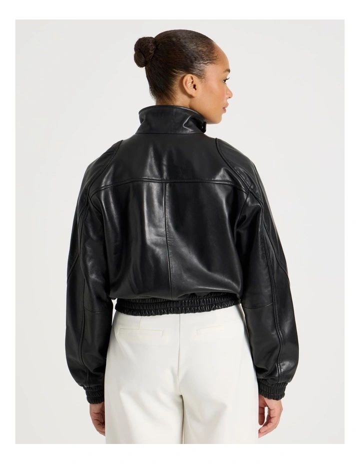 Leather Bomber Jacket in Black image 5
