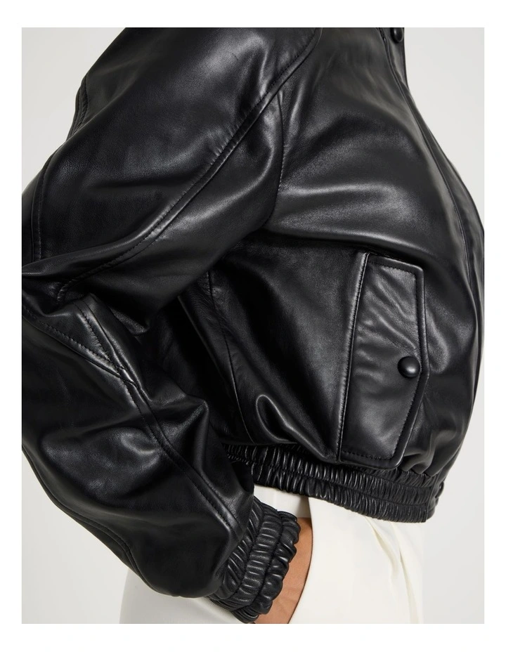 Leather Bomber Jacket in Black image 6