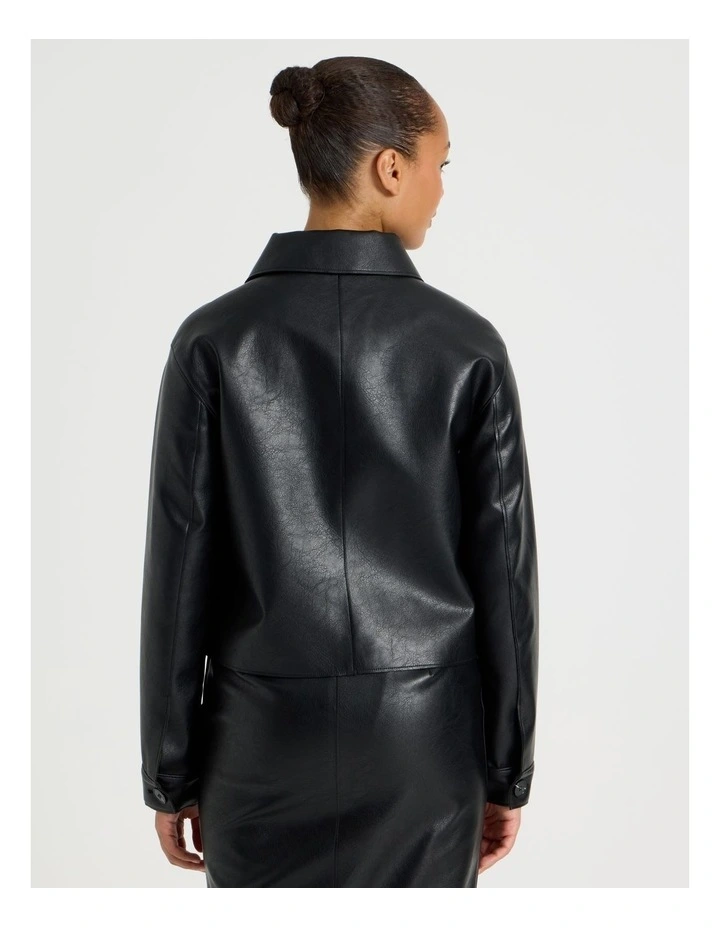Faux Leather Button Up Jacket in Black image 6