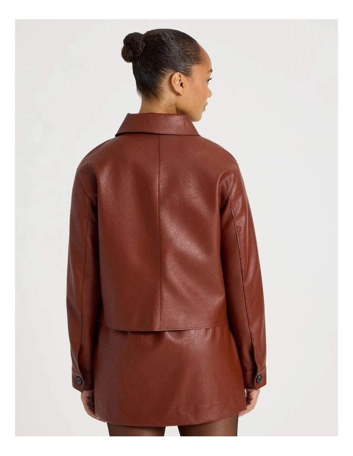 Faux Leather Button Up Jacket in Cognac image 6