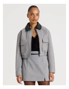 Herringbone Bomber Jacket in Charcoal