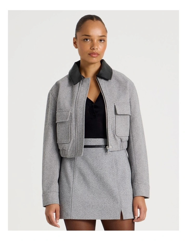 Herringbone Bomber Jacket in Charcoal image 1