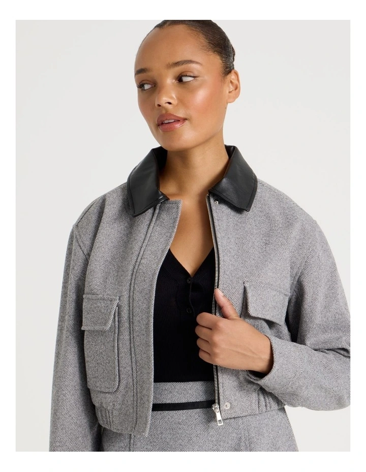 Herringbone Bomber Jacket in Charcoal image 3