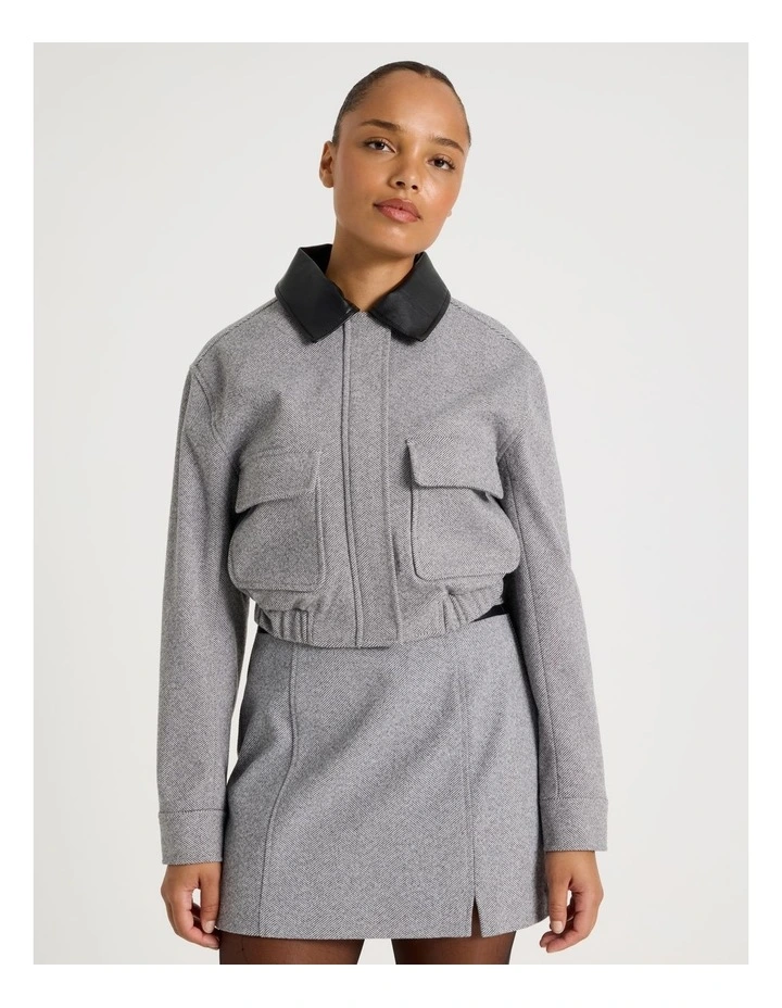 Herringbone Bomber Jacket in Charcoal image 5