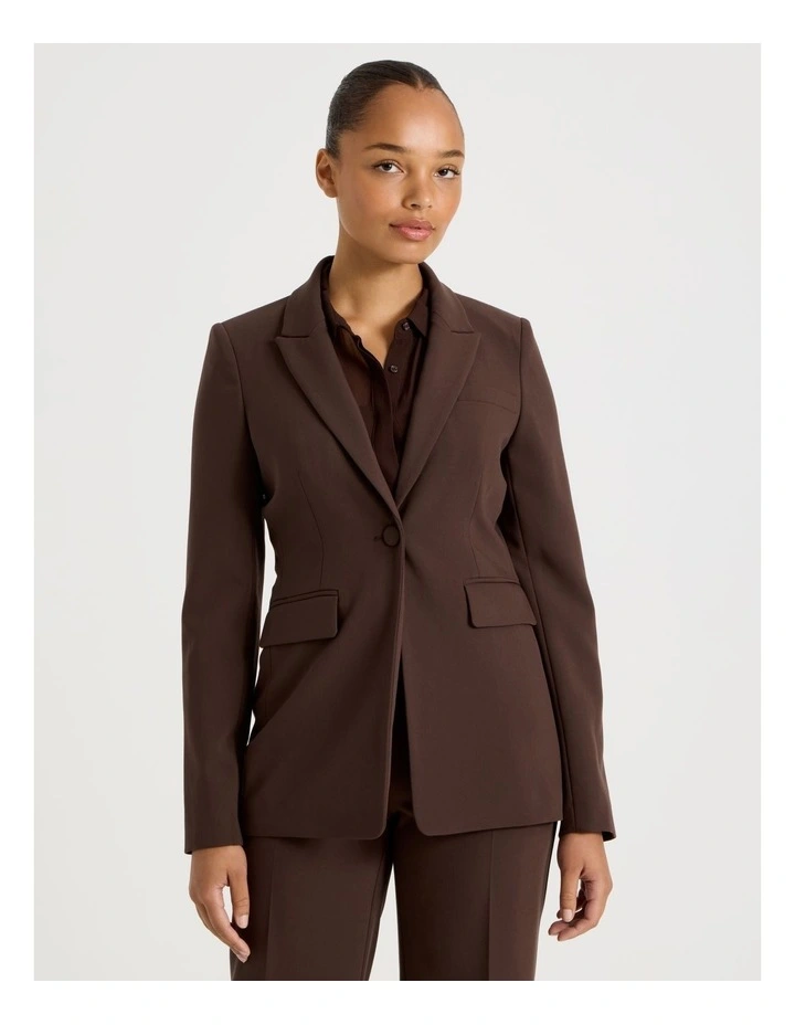 Slim Fit Single Breasted Blazer in Chocolate image 1