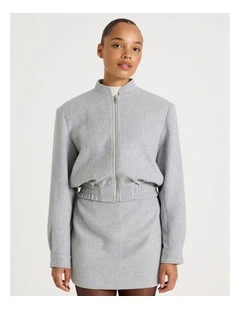 Brushed Bomber Jacket in Grey