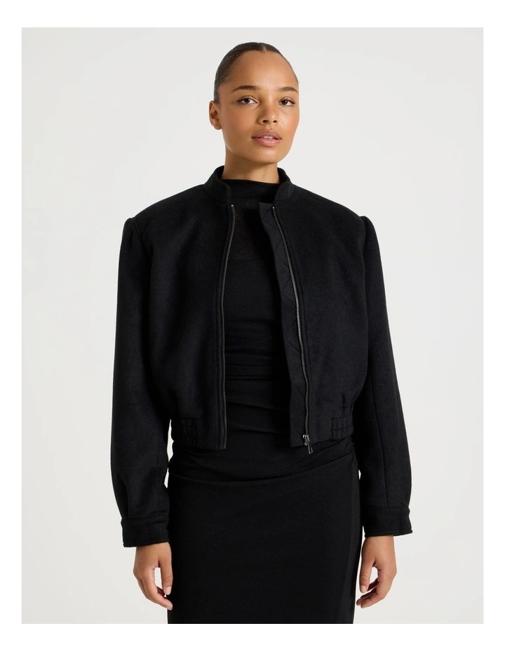 Brushed Bomber Jacket in Black image 4