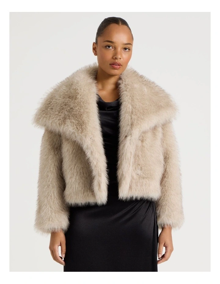 Fur Short Coat in Stone image 1