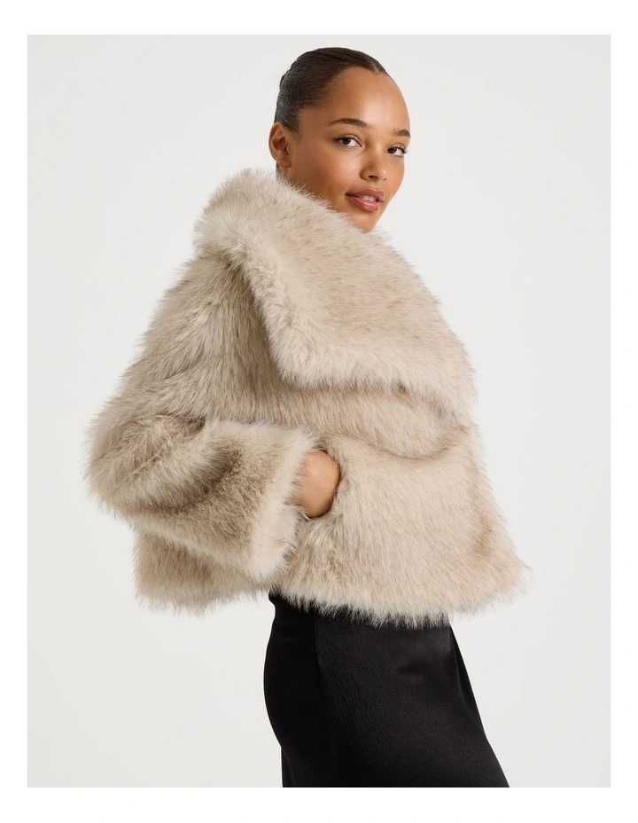 Fur Short Coat in Stone image 4