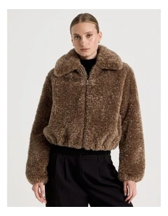 Teddy Bomber Jacket in Taupe