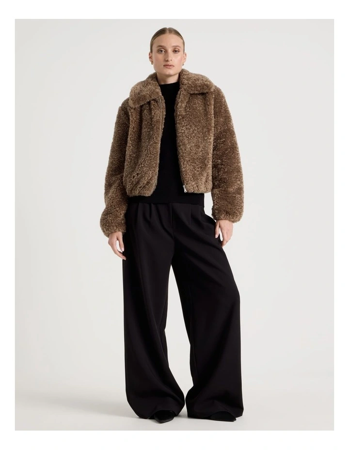 Teddy Bomber Jacket in Taupe image 2