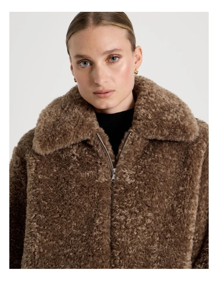 Teddy Bomber Jacket in Taupe image 3