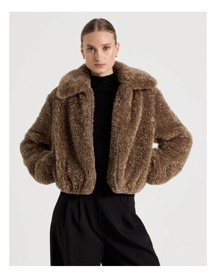 Teddy Bomber Jacket in Taupe image 4