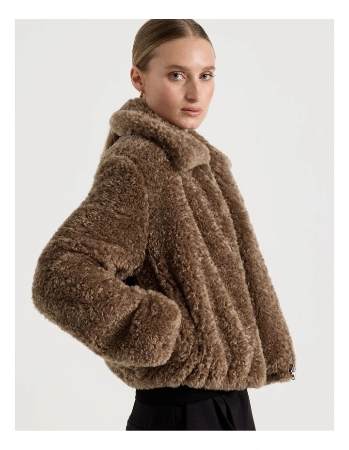 Teddy Bomber Jacket in Taupe image 5