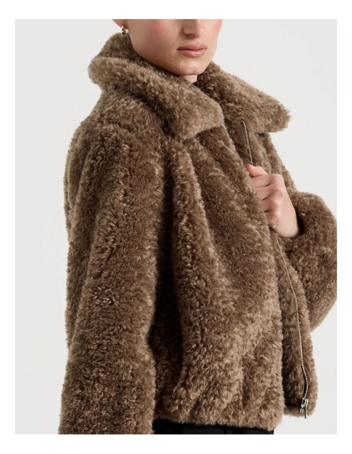 Teddy Bomber Jacket in Taupe image 7