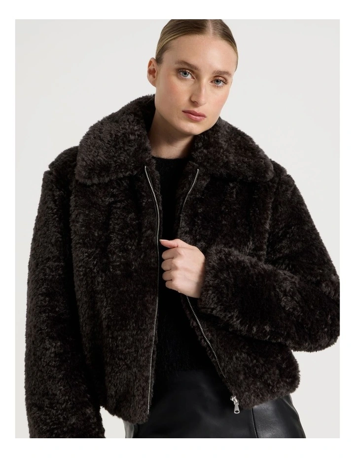 Teddy Bomber Jacket in Black image 3