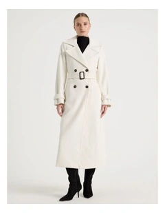 Wool Blend Trench Coat in White