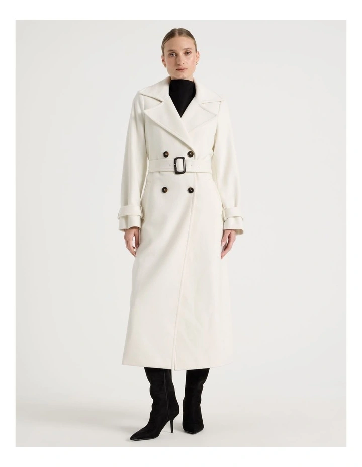 Wool Blend Trench Coat in White image 1