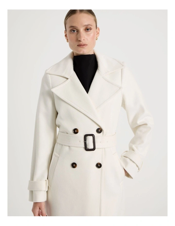 Wool Blend Trench Coat in White image 3