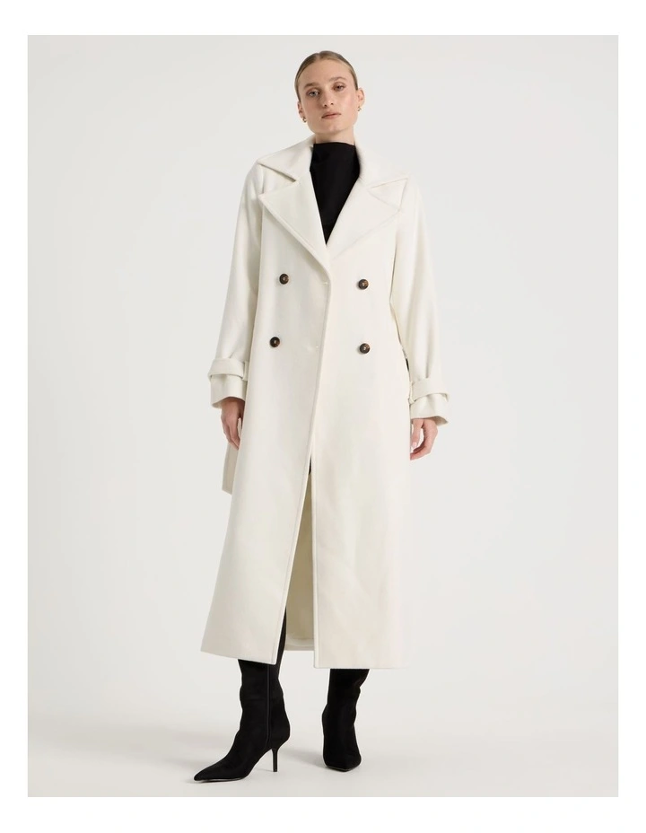 Wool Blend Trench Coat in White image 5