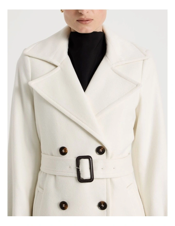 Wool Blend Trench Coat in White image 7