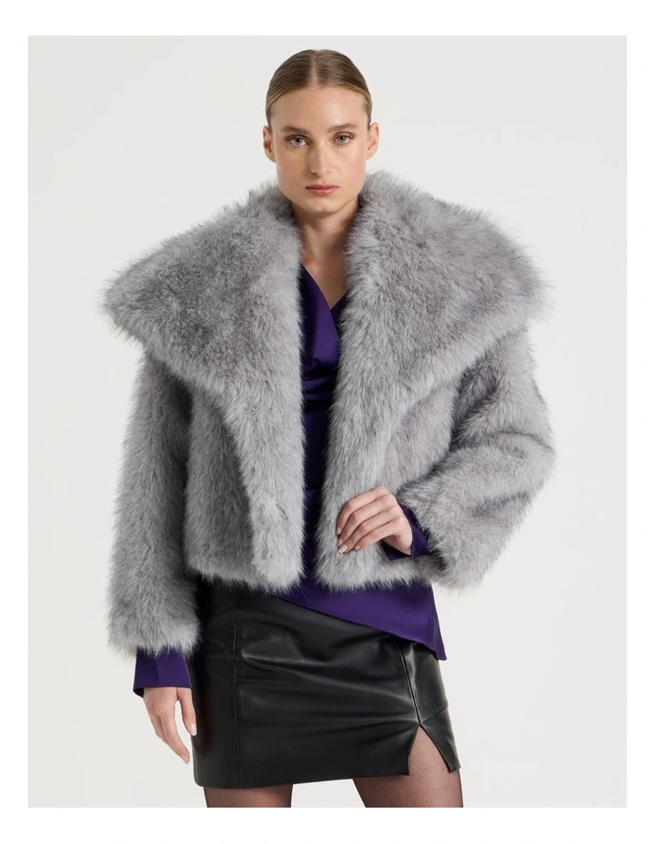 Fur Short Coat in Grey image 1